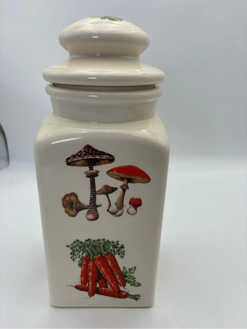 Vintage Ceramic Container Jar - Cream Ceramic with Vegetable Motif